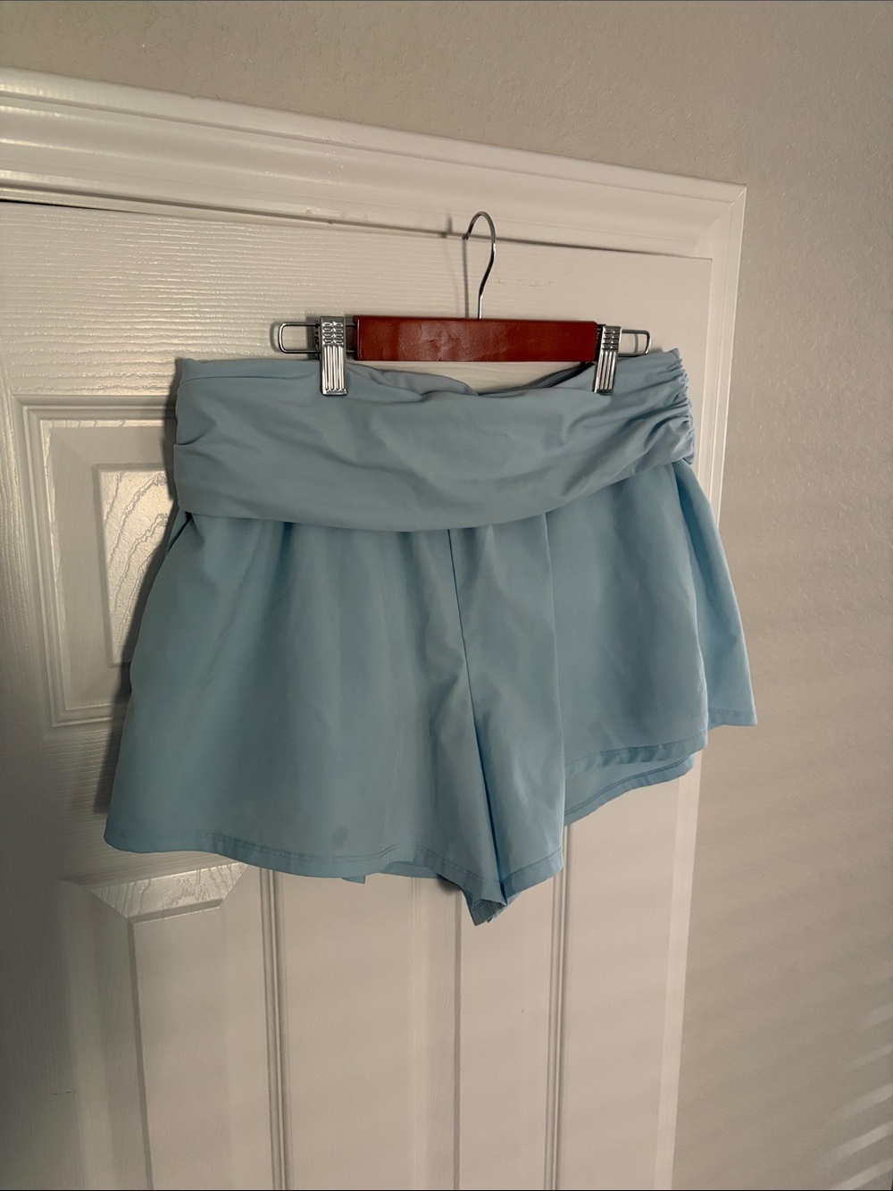 Light Blue Women's High-Waist Foldover Athletic Shorts